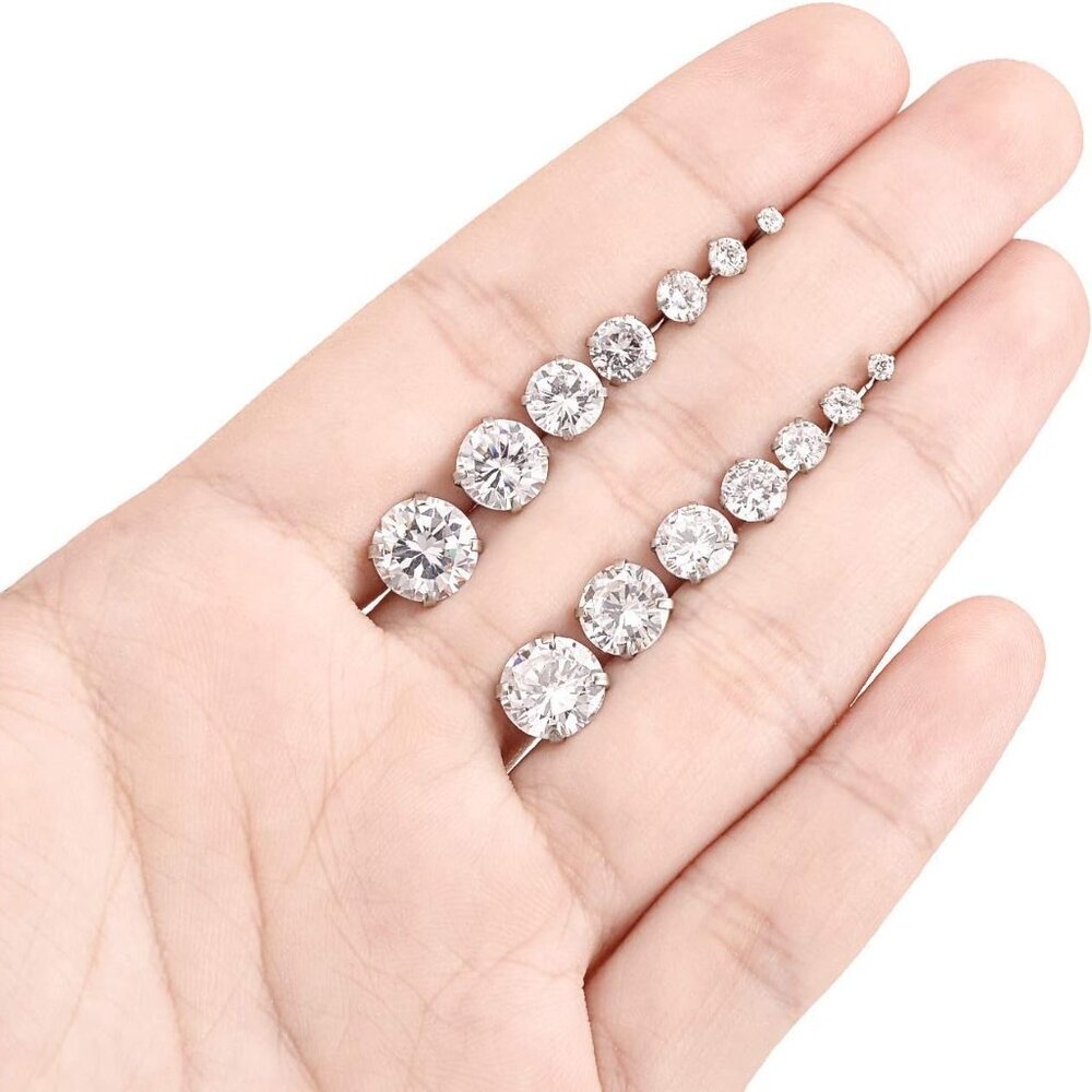 7 Pairs 18G 20G Stainless Steel Stud Earrings Round Cubic Zirconia Barbell Earri - Picture 6 of 7